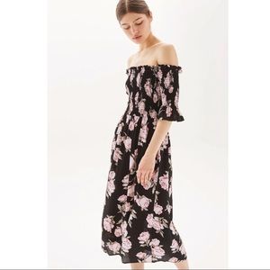 TopShop Bardot Smocked Midi Dress Sz 8